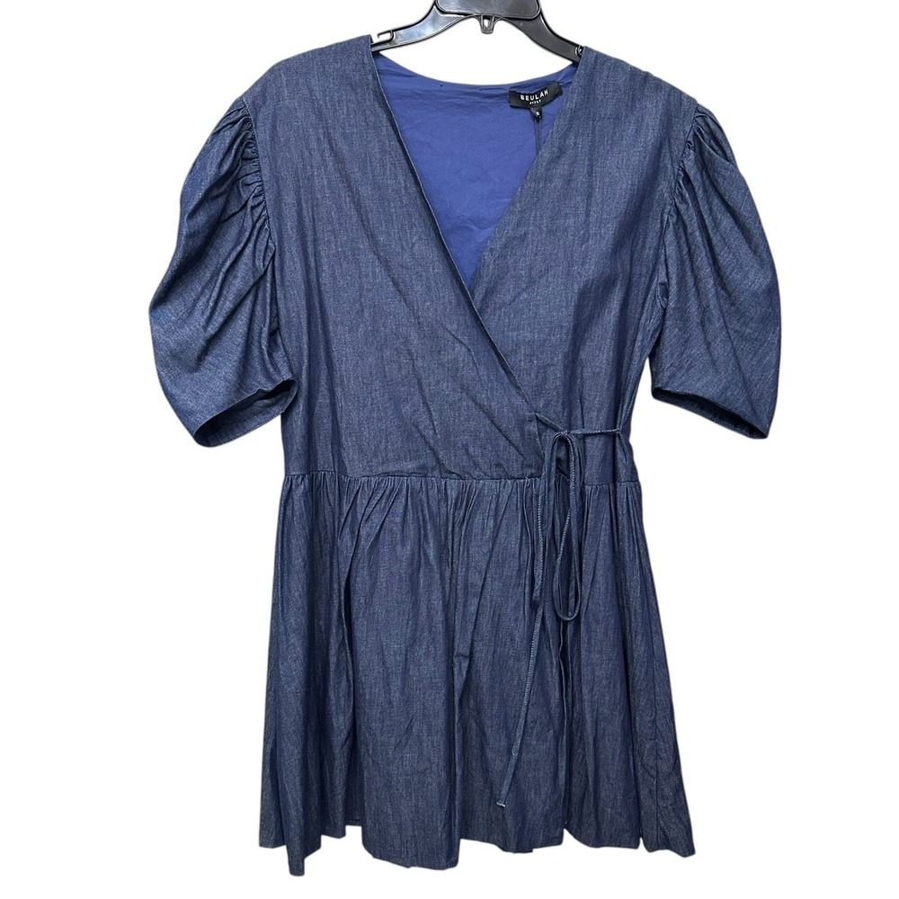 Beulah Style Blue Ruffle Cotton Dress Collared Balloon Sleeve Sz S Cottagecore